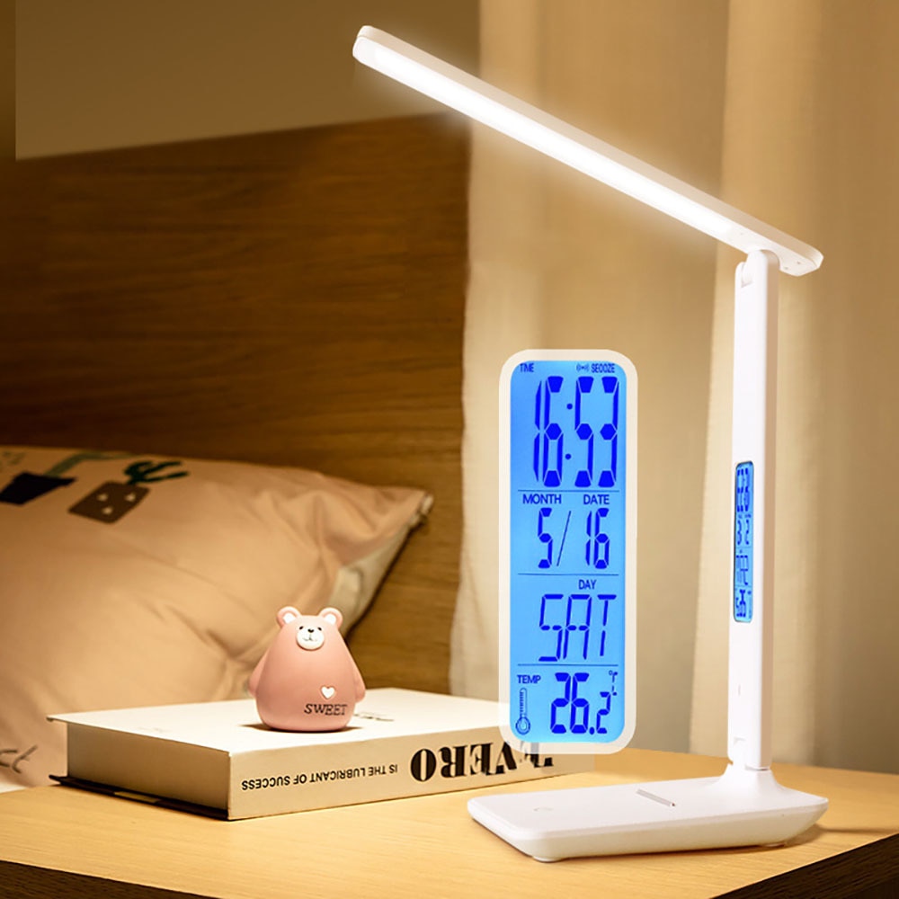 연구를위한 무선 충전 테이블 램프 LED 디스플레이 학생 어린이 책상 램프 사무실 독서 라이트 침대 옆 야간 조명